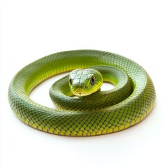 full-body shot of a thick green snake ready to attack

