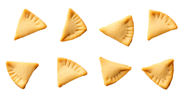 Variety of triangle cookies pattern on black background, cut out transparent - Powered by Adobe