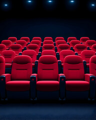 Empty red cinema seats in a dark theater (3)