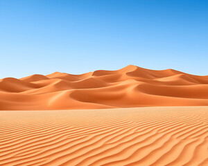 Expansive orange sand dunes under a clear blue sky