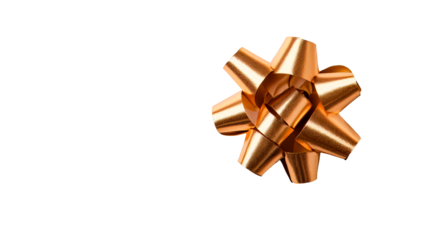 Shiny gold bow with textured surface against a black background, cut out transparent