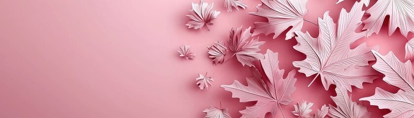 Pink paper leaves on a pink background