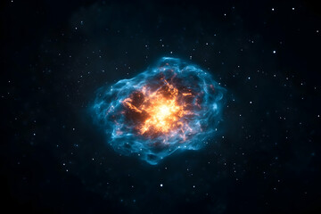 Obraz premium Glowing nebula in space; fiery core, blue wisps