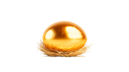 Golden egg in nest, wealth and prosperity concept, cut out transparent