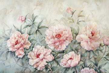 Gentle Watercolor Birthday Border with Soft Muted Peonies for Elegant Floral Design