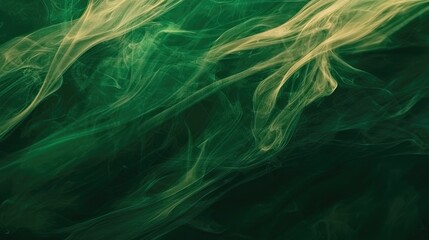 Abstract smoke swirls in dark green and yellow. Abstract visual art. Use for backgrounds