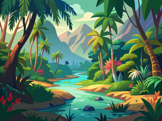 vector of Deep tropical jungles of Southeast Asia in August