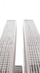Twin skyscrapers, city view, overcast sky, urban architecture, business background