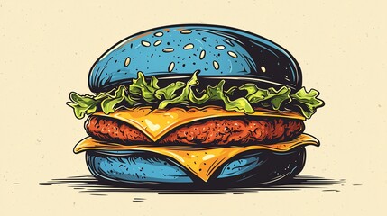 Tasty Blue Burger Illustration
