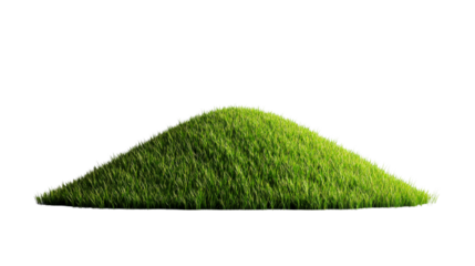 Grassy hillock isolated on black backdrop, cut out transparent