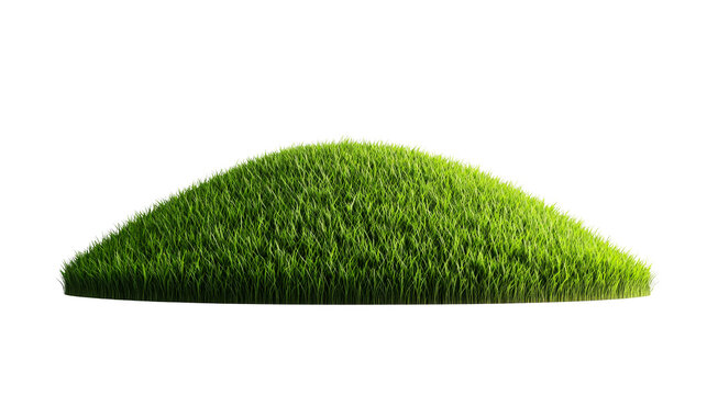 Lush mound of green grass with detailed texture, cut out transparent