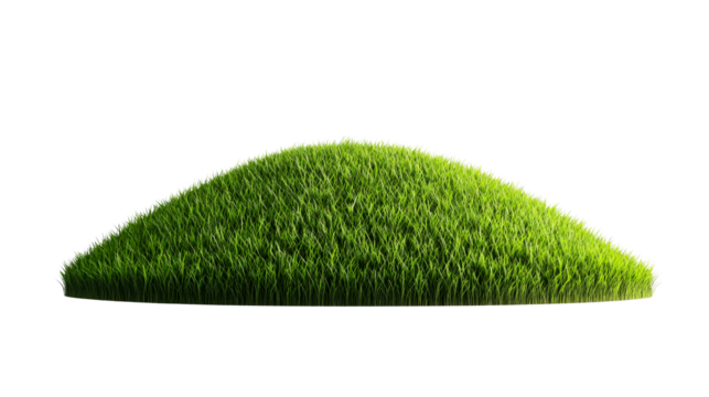 Lush mound of green grass with detailed texture, cut out transparent