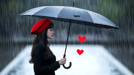 Woman Rainy Day Love Pond