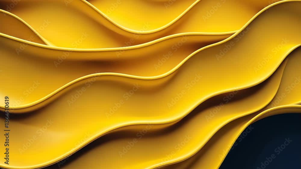 Poster flowing patterns of vibrant yellow fabric create an elegant visual display in a dimly lit room