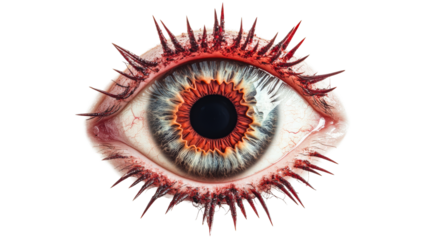 Eye with sharp lashes, scary, horror, evil look, creative design, cut out transparent