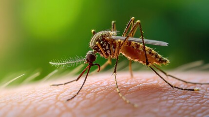 Mosquito Feeding on Human Skin Close Up Macro Shot Detail
