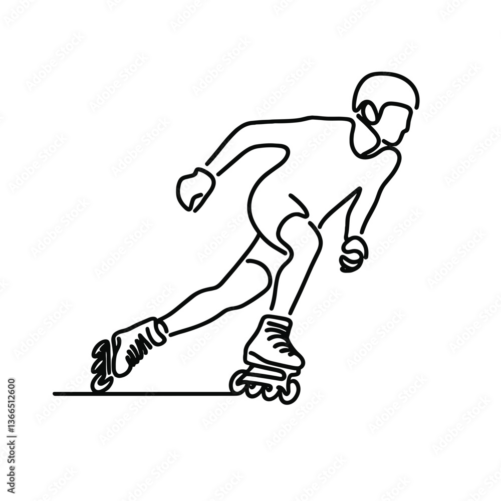 Poster roller skater in motion in a continuous line drawing style