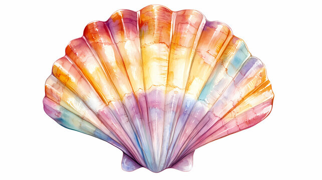 Colorful scallop shell illustration. transparent background png. Spiritwoven Shell. Illustration