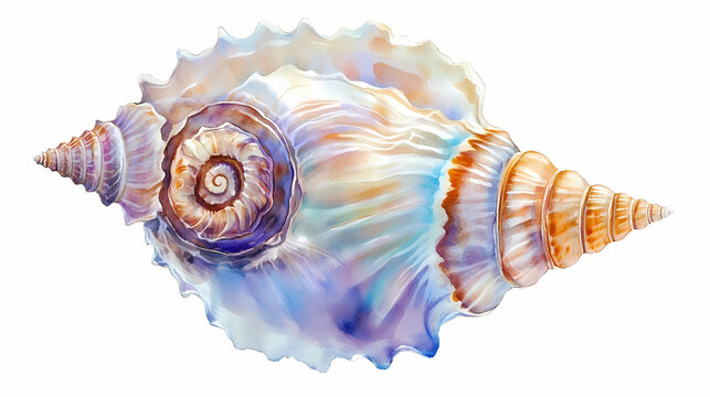 Illustration of a sea shell with an isolated background in watercolor. Spiritwoven Shell. Illustration