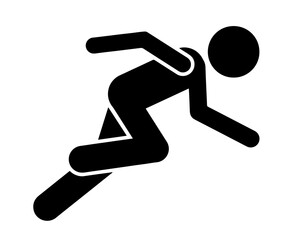 Silhouette of a person falling while running, sports activity, slipping hazard, caution, balance, strength, endurance, speed, awareness of physical movement.  potential for injury during physical acti