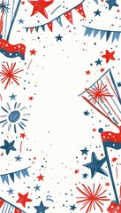 Obraz premium Whimsical Fourth of July Doodle Border Design with Fireworks, Flags, and Stars for Festive Celebrations