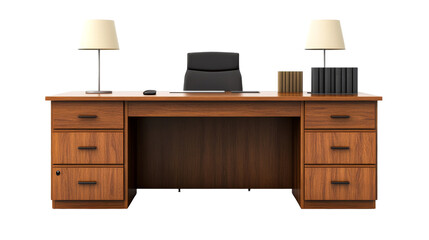 Executive Desk with Lamps and Books, cut out transparent