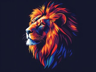 Majestic Lion Portrait with Colorful Fur and Intense Gaze Illustration
