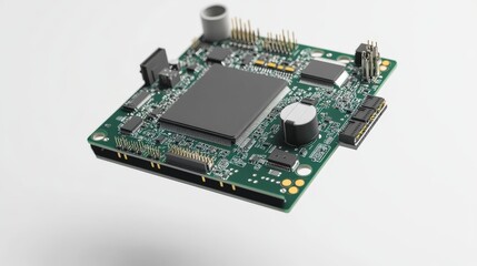 A close up shot of a circuit board in isolation