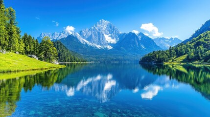 Serene Mountain Lake Reflection: A Breathtaking Alpine Vista