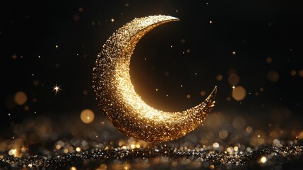 Golden crescent moon on a dark background