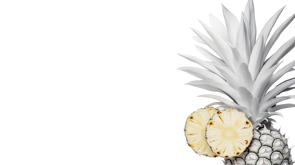 Stylish pineapple with slices on black background, cut out transparent