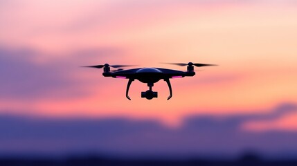 Fototapeta premium A drone silhouetted against a vibrant sunset sky perfect for technology and nature themes