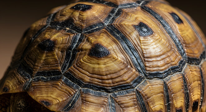 Detailed patterns on tortoise shell showcasing concentric rings and scute textures