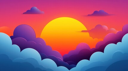 Vibrant Sunset with Colorful Clouds and Gradient Sky in a Digital Art Style