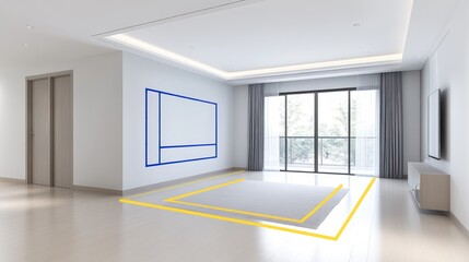 Obraz premium Modern Living Room Interior Design with Measurements for Furniture Placement