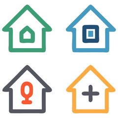 Home button icons set. Home page icon. Simple house symbols. Building icon. Vector illustration.
Simple house symbol. Smart home icon collection. Main page pictogram in filled, thin line, outline edit