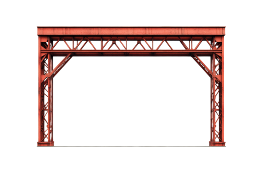 Painted metal bridge fragment with triangular bracing details, cut out transparent