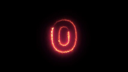 Five to zero countdown hot fire glow neon animation running animated numbers 5-0, 5 to 0 second modern digital countdown timer neon light style on a black background.	