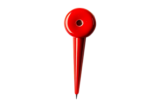Red pointer with hole, sharp metal needle, stationary item, cut out transparent