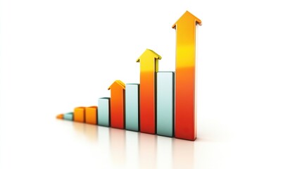 3D bar graph showing upward growth trend.