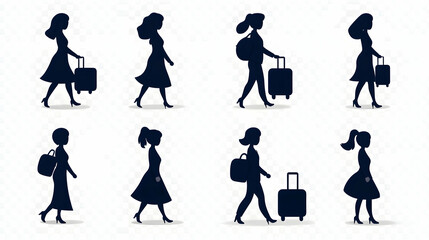 Obraz premium Walking Women Silhouettes With Suitcases and Bags