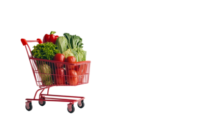 Shopping cart full of fresh vegetables, cut out transparent