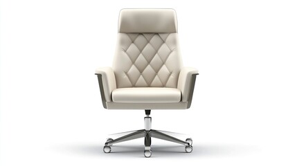 Fototapeta premium Beige leather executive office chair with diamond tufting and chrome base.