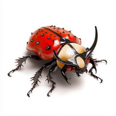Exotic Beetle: A detailed studio shot reveals an insect with a vibrant red and black shell with yellow head and legs. The intricate details of its carapace, legs.