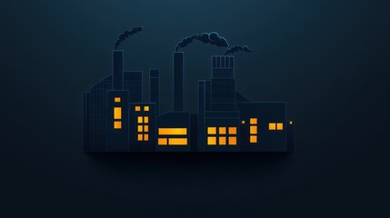 Fototapeta premium Industrial Complex at Night with Illuminated Windows and Smoke Emissions