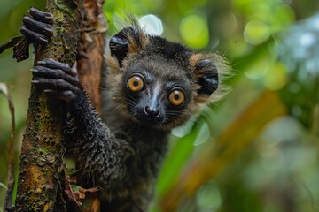 Masoala National Park Madagascars Pristine Rainforest Home rare lemur unique plant Masoalas protection preserve rich biodiversity Illustrate playful aye aye clinging twisted jungle vine eerie large