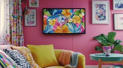 Vibrant home decor inspiration cozy living room image showcase colorful environment bright viewpoint modern concept