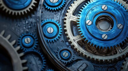 Mechanical gears in motion industrial setting close-up photography dark environment abstract concept