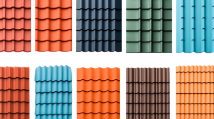 Roofing Tiles in various colors texture background, cut out transparent