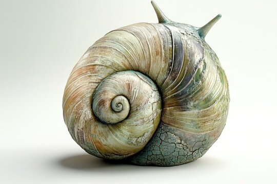 Detailed Snail Shell Close-up with Textured Surface and Intricate Spiral